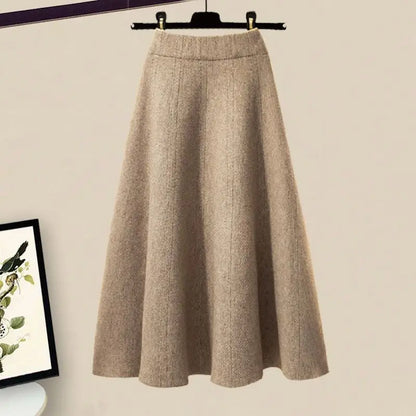 2024 Winter New Cartoon Printed Knitted Sweater Pullover Slim Fit Knitted Skirt Two Piece Elegant Women's Party Dress