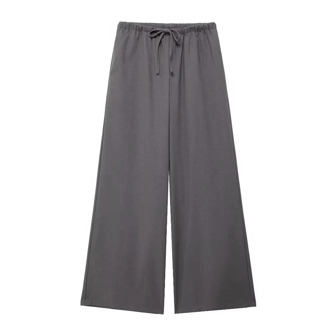 HH 2025 Spring Women Fashion Linen Suits New Solid Cardigan Kimono Top + Versatile Outerwear Female Wide Leg Long Pant