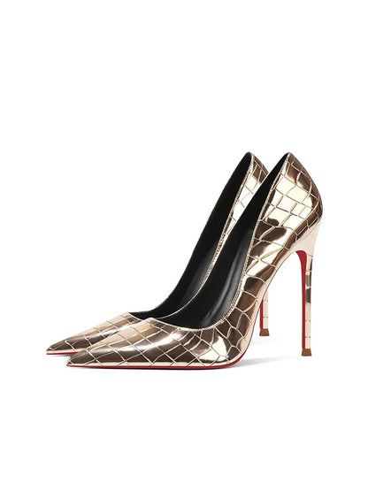 Summer new crocodile patterned high heels for women, slim heels, sexy, fashionable, versatile, professional single shoes