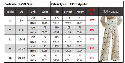 Fashionable Women's Vintage Polka-dot Wide-leg Pants, High-waisted Casual Trousers, Available in Beige, Black, Blue, and Brown.
