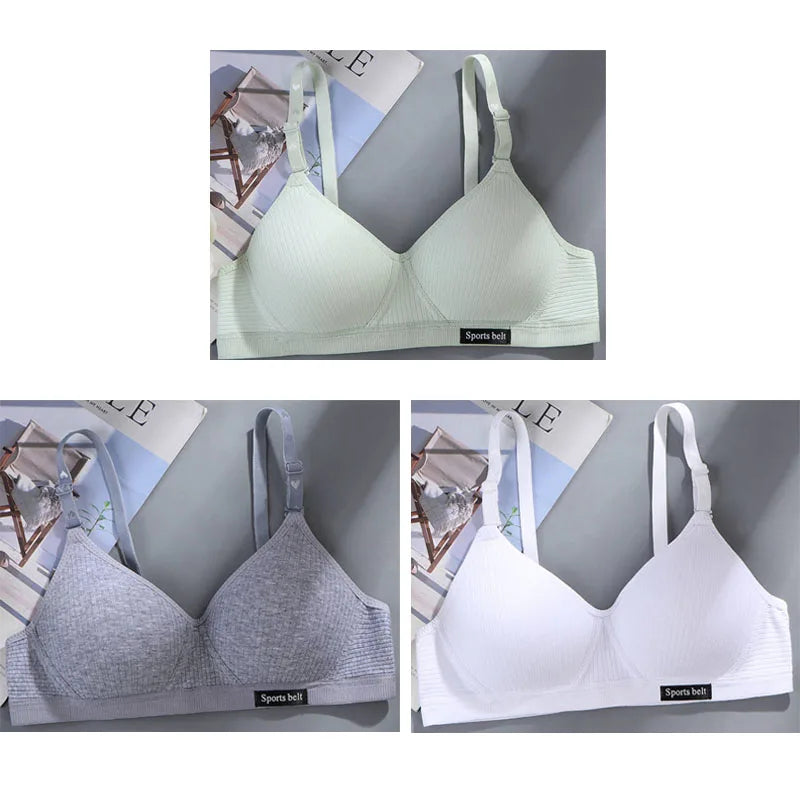 3pcs Women Thin Wireless Bra Girl Seamless Push Up Bra Student Comfort V-Shaped Underwear Adolescent Breathable Comfort Lingerie