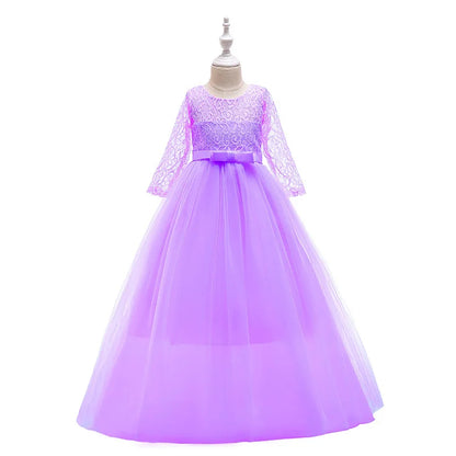 4-14 Years Girls Dress Summer Mesh Fashion Girls Princess Wedding Dress Piano Performance Costume Teenagers New Kids Clothes