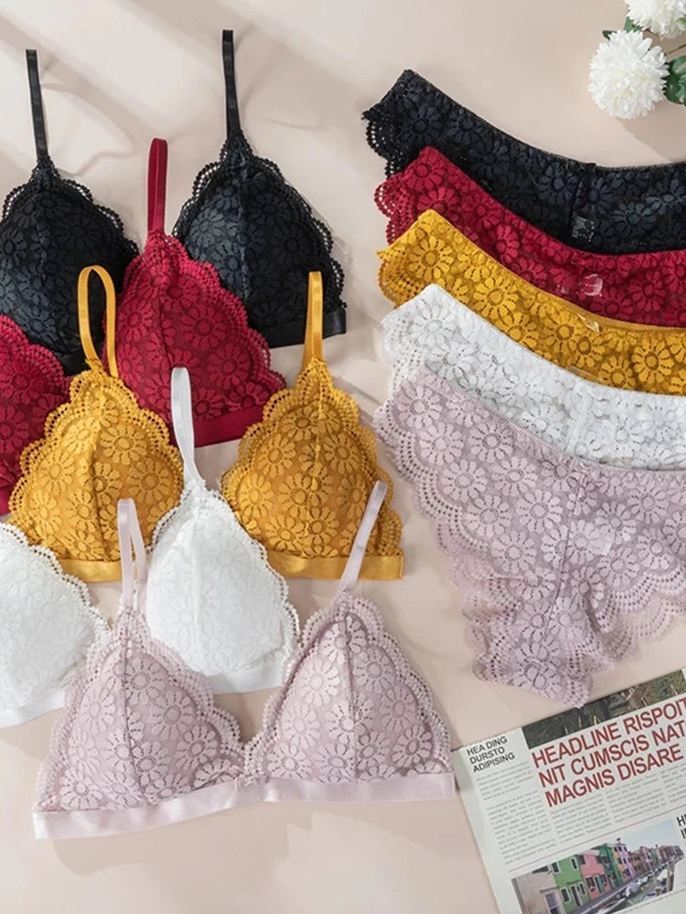 Lace Bra Sets Seamless Underwear Backless Vest Adjusted-straps Lingerie Floral Soft Comfortable Underwear Set