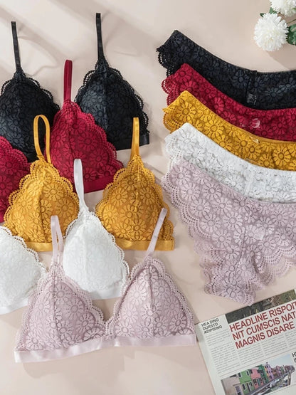 Lace Bra Sets Seamless Underwear Backless Vest Adjusted-straps Lingerie Floral Soft Comfortable Underwear Set