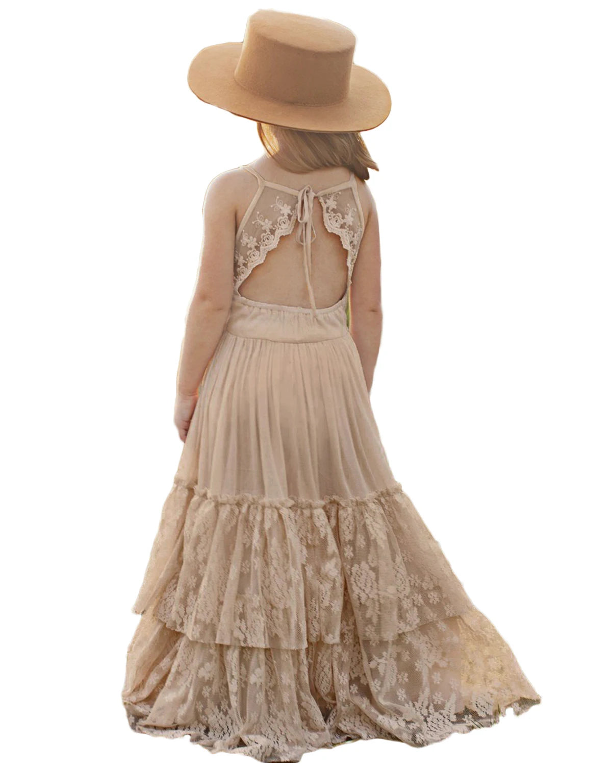 Big Girls Flower Wedding Party Backless Chiffon Dress Princess Kids Bohemia Lace Long Dresses Vestidos Clothing For 3-15 Years