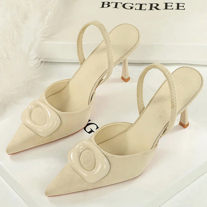 BIGTREE Shoes Square Buckle Design Women Pumps Suede High Heels Ladies Shoes Stiletto 8 cm Heels Fashion Women's Sandals Summer