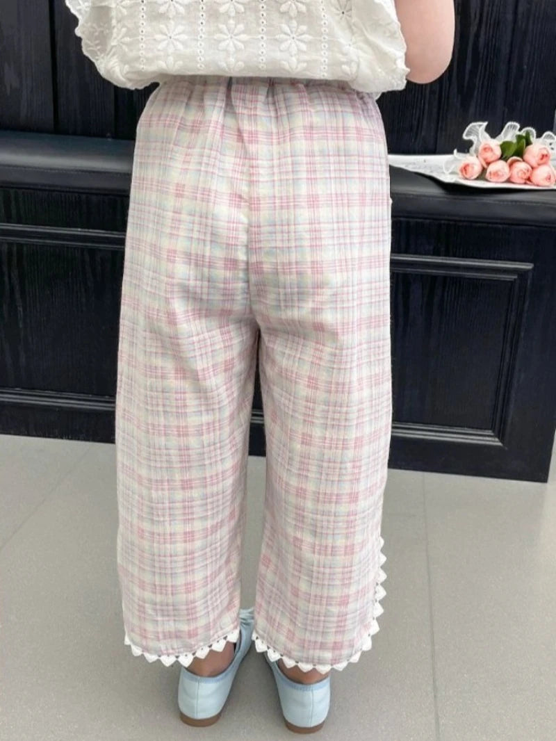 2026 New Girls' Lightweight Anti Mosquito Straight Leg Pants Ethnic Style Summer Trendy Kids Clothing Breathable Comfortable