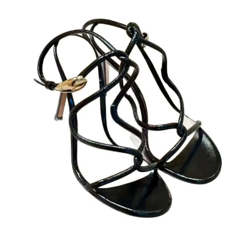 Sexy Open Toe Red High Heels Women Wedding Prom Shoe Summer Cozy Leather Narrow Band Ankle Strap Sandals for Women Zapatos Mujer