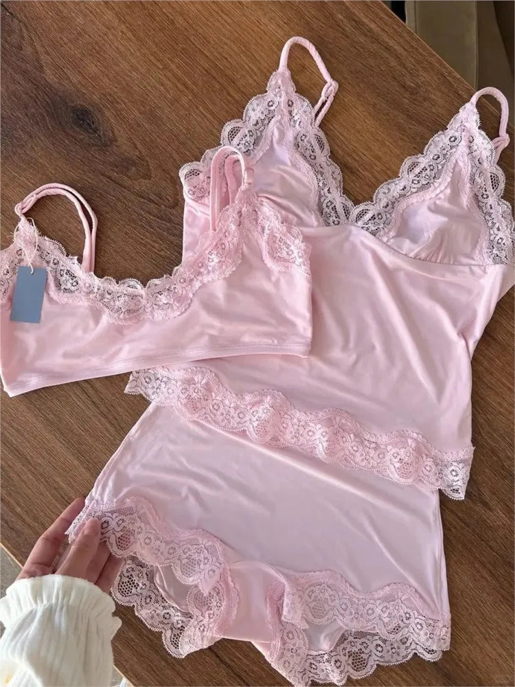 Solid Lace Thin Underwear Sets Women Slim Lift Comfortable Minimalist Without Steel Ring Bra Suit Sweet Y2K Sport Bras and Panty