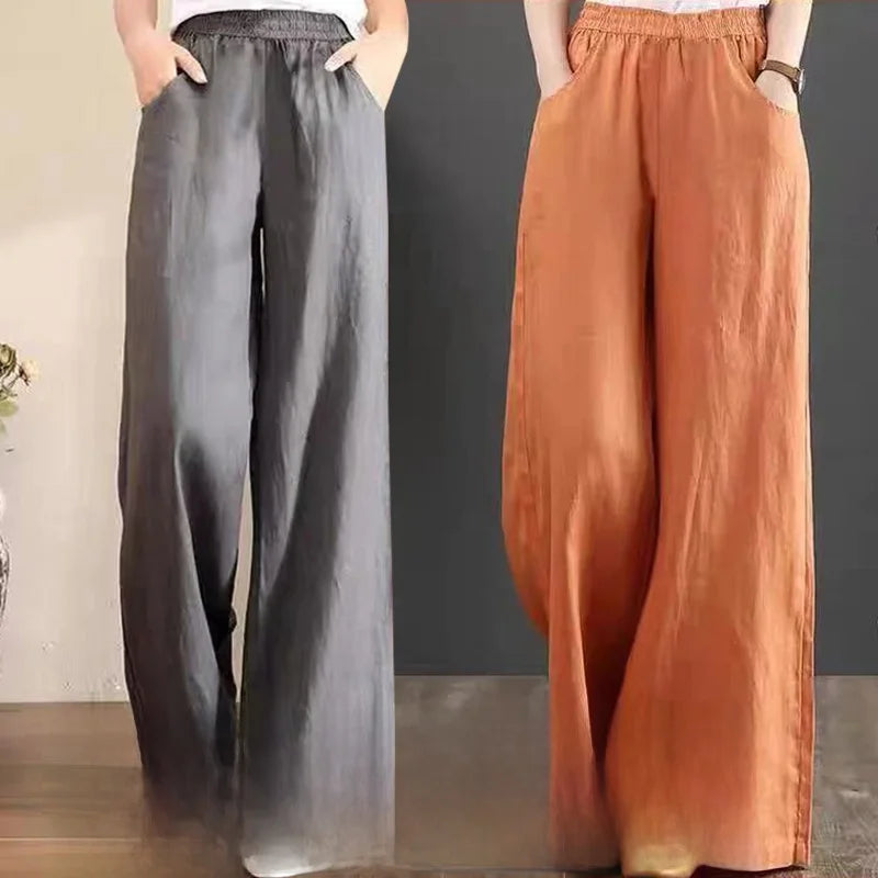 High Waist Wide Leg Pants Women's Casual Loose Cotton Linen Spring Summer Long Trousers Large Size Comfortable Drapey Style