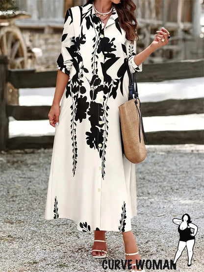 Large size women's autumn casual black and white long sleeves appointment printing long sleeves medium length, realize the mouth
