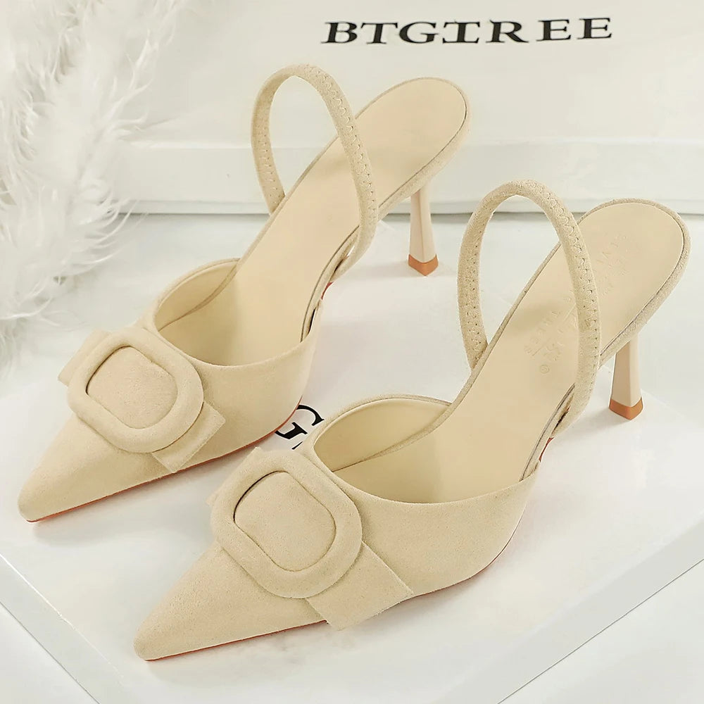 BIGTREE Shoes Belt Buckle Decoration Women Pumps Fashion High Heels Suede Stiletto 8 cm Heels Women's Sandals Summer Shoes 2026