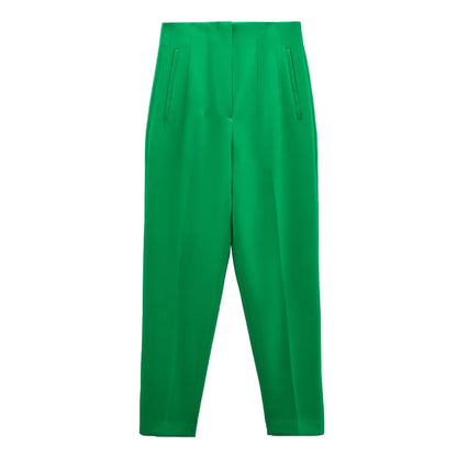 Hot Sale Women Summer Thin Casual Cropped Pants Stretchy Temperament Pleated Slimming Capris Ankle Length High Waisted Trousers