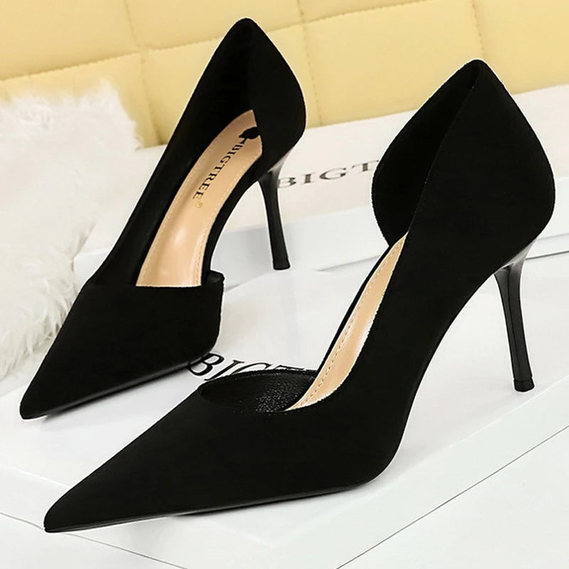 BIGTREE Shoes Woman Pumps Stylish Minimalist Slim Heel High Heels Suede Ladies Shoes Stiletto Comfort Women Heels Plus Size 43