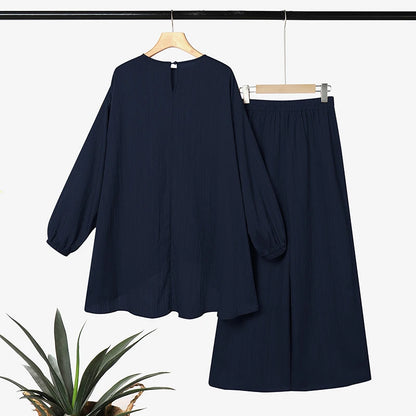 ZANZEA Muslim Women 2 Pieces Outfits Casual Full Sleeve Long Tops Wide Leg Pant Sets Abaya Suit Hijab Tracksuit Matching Sets