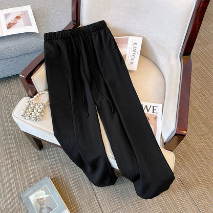 150Kg Summer Cool Pants Plus Size Women's Hip 165 High Waisted Straight Tube Thin Wide Leg Pants 5XL 6XL 7XL 8XL 9XL 3-Colors