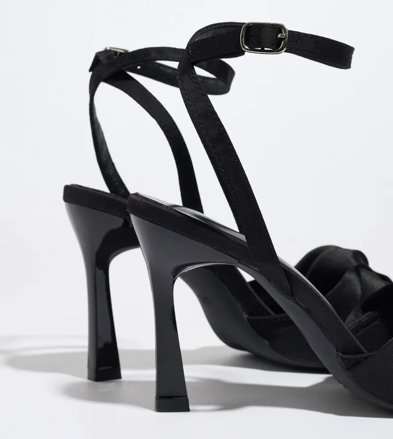 Sexy Pointed Toe High Heel Sandals Women Luxury Satin Ankle-Strap High Heels for Ladies Street-style Women's Sandals Summer 2026