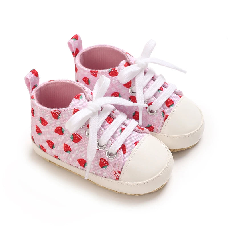 Baby Shoes With Soft Sole, 0-1 Year Old Female Baby Strawberry Flat Bottom Anti Slip Learning Shoes, Fashionable And Versatile D