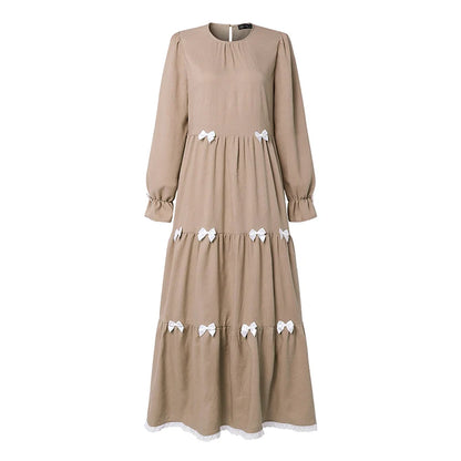 Elegant Muslim Dresses 2026 ZANZEA Ramadan Abaya Women Elegant O Neck Long Sleeve Bows Sundress Dubai Robe Femme Hijab Vestidos