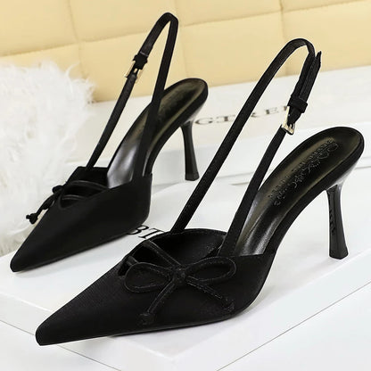 BIGTREE Shoes Side Bowknot Design Women Pumps Pointed Tip High Heels Silks Satins Stiletto Heels Office Shoes Heeled Sandals
