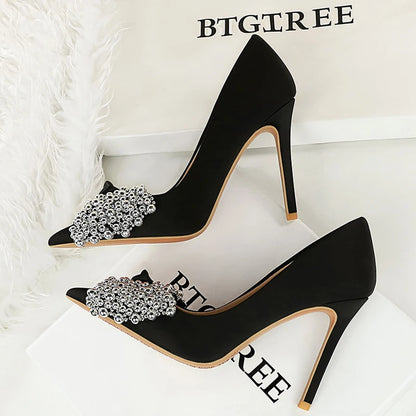 BIGTREE Shoes New Luxury Women Pumps Bowknot High Heels Silks Satins Shoe Upper Women Heels Stilettos Pointed End Women Shoes