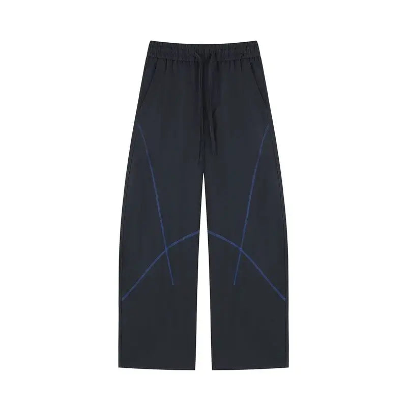 QICHE Women Contrast Stitch Curved Pants Loose Outdoor Casual Sports Long Trousers