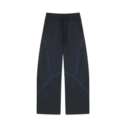 QICHE Women Contrast Stitch Curved Pants Loose Outdoor Casual Sports Long Trousers