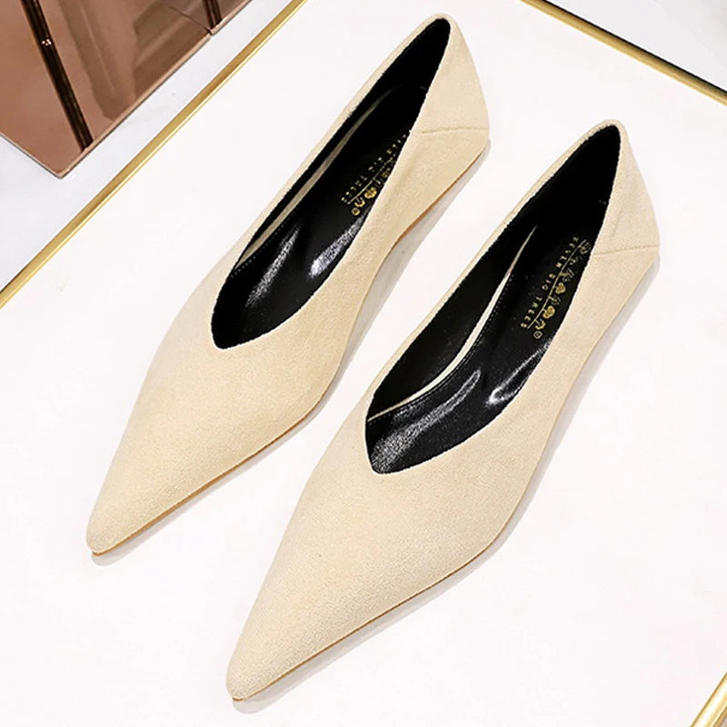 Women 0.5cm Low Heels Leisure Outside Flats Female Fashion Suede Surface Low Heels Lady Sexy Evening Party Slip On Flat Shoes