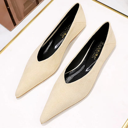 Women 0.5cm Low Heels Leisure Outside Flats Female Fashion Suede Surface Low Heels Lady Sexy Evening Party Slip On Flat Shoes
