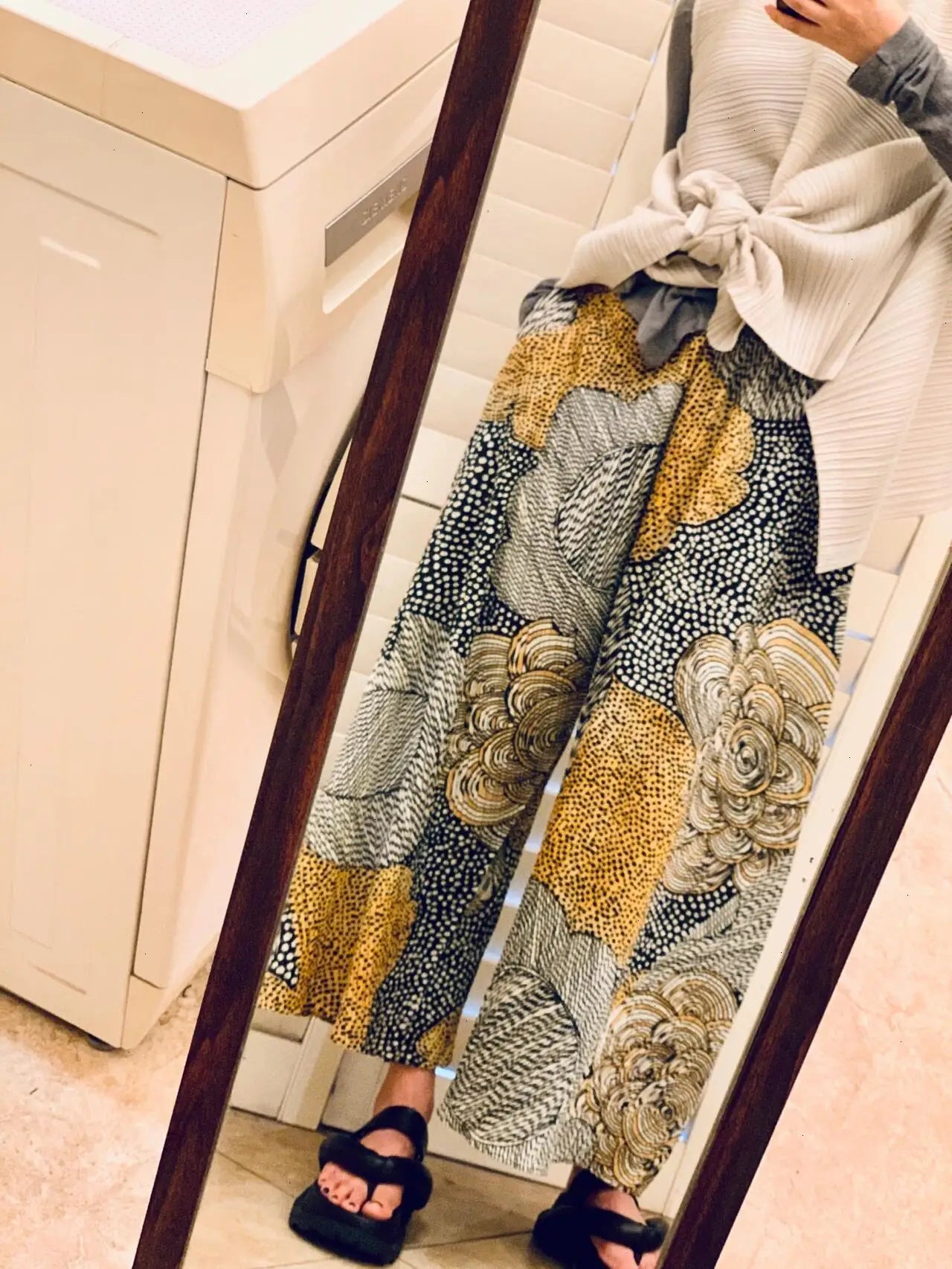 Miyake Pleated Printed Pants 2025 Summer New Elastic Loose Retro Clashing Color Wide Leg Pants