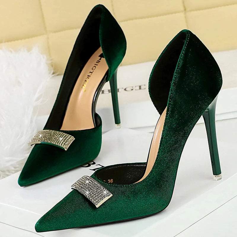 BIGTREE Shoes Sexy Women Pumps Metal Rhinestone High Heels Pointed End Stilettos Women 10.5 cm Heels Fashion Office Shoes 2026