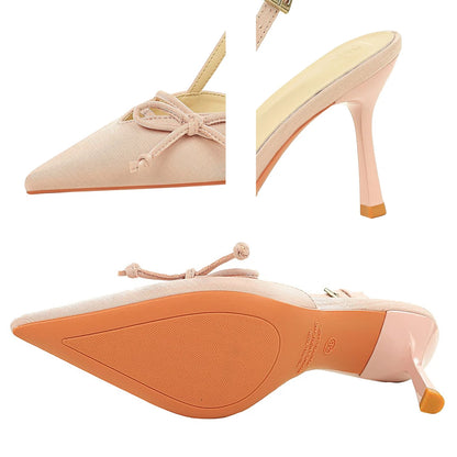 BIGTREE Shoes Side Bowknot Design Women Pumps Pointed Tip High Heels Silks Satins Stiletto Heels Office Shoes Heeled Sandals