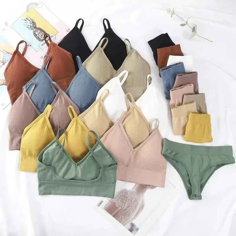Women Underwear Set Wireless Lingerie Panties Bra Sexy G-String Seamless Tank Crop Top Brassiere New