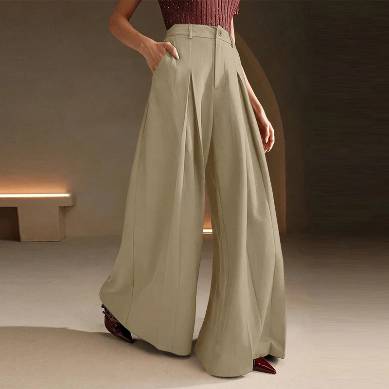 ZANZEA Fashion Women High Waist Long Pants Zipper Elegant Office Lady Wide Leg Trousers 2026 Summer Casual Loose Solid Pantalons