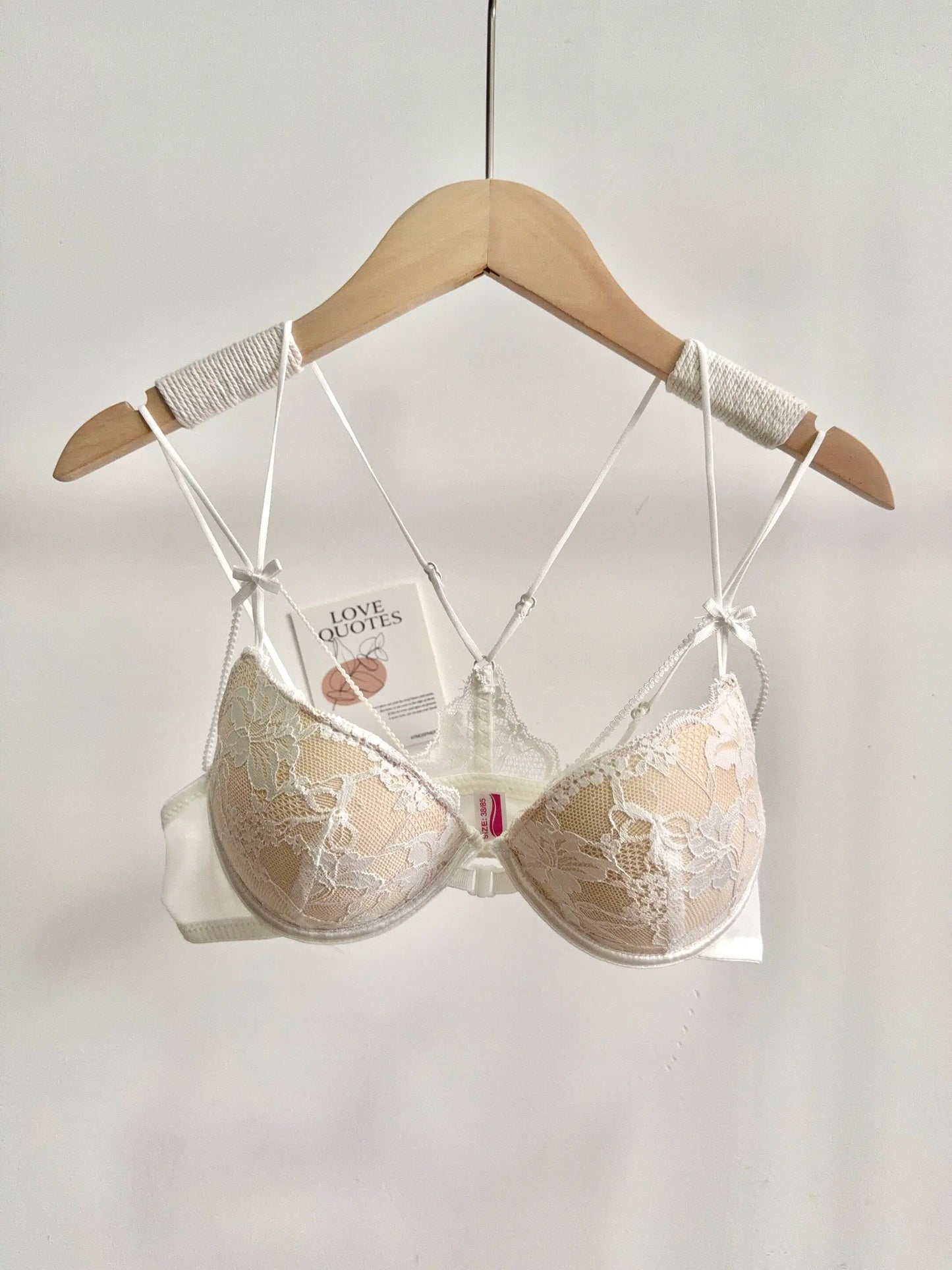 Minimal Romantic Coquette Lace Front Clasp Bra Set Wirefree Ultra Thin Straps Beauty Back Small Bust Create Curvy Lookr MOYISU