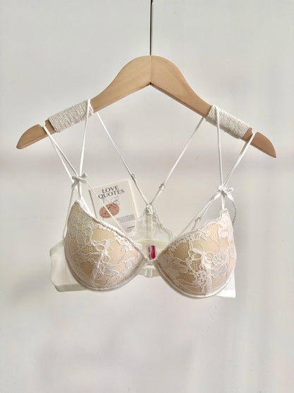 Minimal Romantic Coquette Lace Front Clasp Bra Set Wirefree Ultra Thin Straps Beauty Back Small Bust Create Curvy Lookr MOYISU