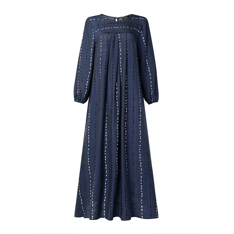 ZANZEA Fashion Muslim Abaya Robe Women Maxi Long Dress Dubai Hijab Sundress Casual O Neck Long Sleeve Loose Ramadan Dress Kaftan
