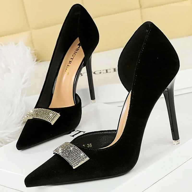 BIGTREE Shoes Sexy Women Pumps Metal Rhinestone High Heels Pointed End Stilettos Women 10.5 cm Heels Fashion Office Shoes 2026
