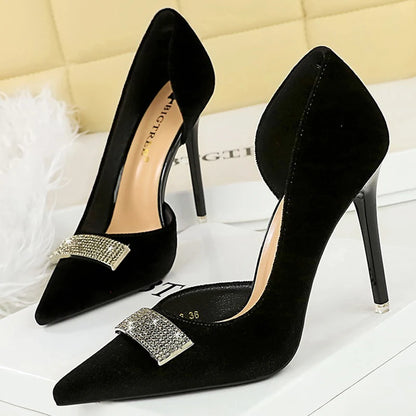 BIGTREE Shoes Sexy Women Pumps Metal Rhinestone High Heels Pointed End Stilettos Women 10.5 cm Heels Fashion Office Shoes 2026