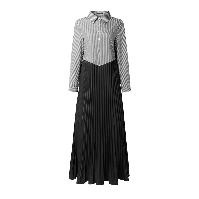 ZANZEA Women Patchwork Muslim Abaya Maxi Long Dress Elegant Casual Long Sleeve Pleated Sundress Loose Kaftan Ramadan Robe Femme