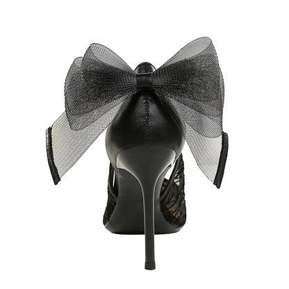 BIGTREE Shoes Sexy Hollow Lace Mesh Women Pumps Bowknot High Heels Pointed Tip Stiletto Heels 9.5 cm Sexy Party Shoes Women Pump