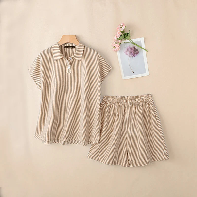 2026 ZANZEA Summer  Short Sleeve Shirt Short Sets Casual Holiday Striped Outfits Women 2 Pieces Sets Stylish OL Work Tracksuit