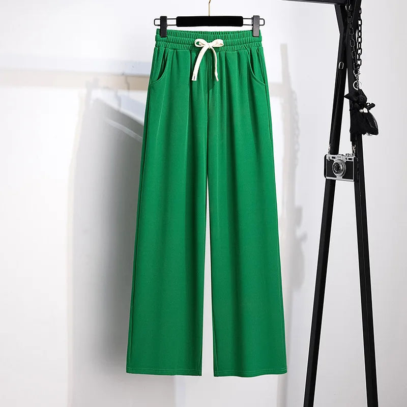 155Kg Plus Size Women's Loose Straight Pants Thin Summer High Waist Closed Ice Silk Trouser Hip 150 5XL 6XL 7XL 8XL 9XL 4 Colors