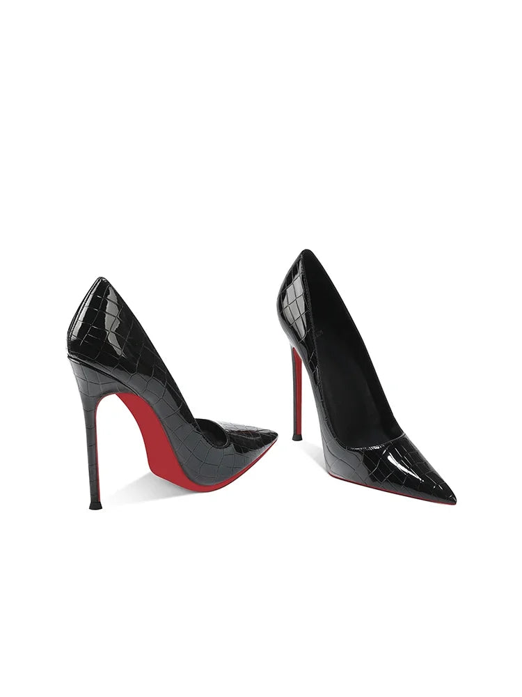 Summer new crocodile patterned high heels for women, slim heels, sexy, fashionable, versatile, professional single shoes