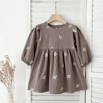 2-7Yrs Casual New Flower Girl Dresses Kids Girls Dress Floral Kids Clothes Autumn Cotton Embroidery Baby Girl Princess Dress