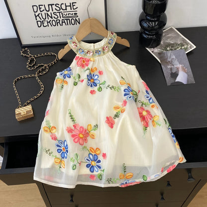 Kids Dresses for Girls Summer Casual Embroidered Halter-neck Dress Children's Clothes Girl Clothes