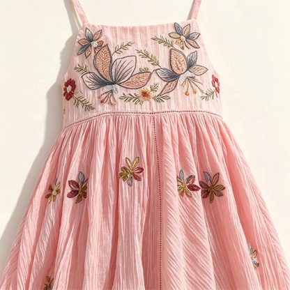 Teen Girls Floral Embroidery Sling Maxi Dress Kids Summer Sleeveless Strap Long Dress Children Holiday Beach Sundress 2-15 Years