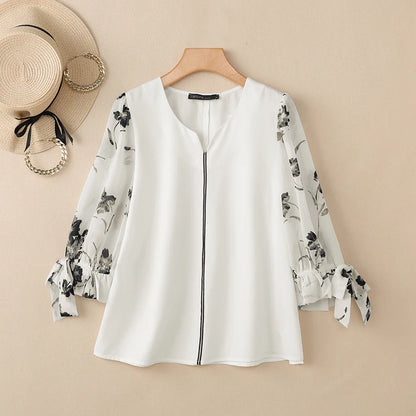 ZANZEA Womens Sophisticated Elegant Blouses Floral Printed 3/4 Puff Sleeve Casual Tops Summer V-Neck Pullover Blusas de Mujer