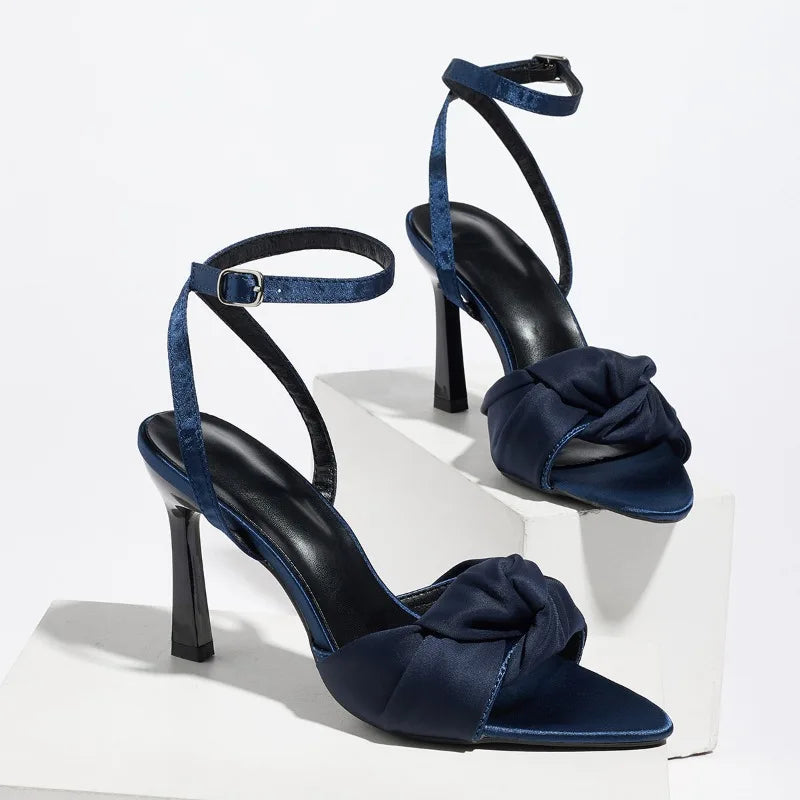 Sexy Pointed Toe High Heel Sandals Women Luxury Satin Ankle-Strap High Heels for Ladies Street-style Women's Sandals Summer 2026