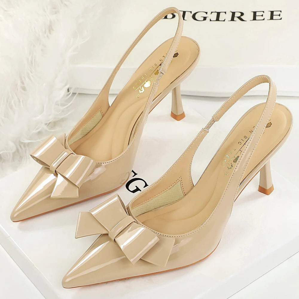 BIGTREE Shoes Bowknot Women's Sandals High Heels Patent Leather High-Heeled Sandals Ladies Shoes Summer Stiletto Heels 8 cmm